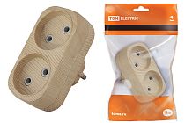 Блок на 2 гнезда 2П б/з плоский 6А 250B "Эко" (сосна)  TDM