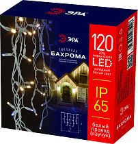 Гирлянда ЭРА ERAPS-BK2 120LED Бахрома 2м*1м холодный свет белое мерцание каучук белый 220В IP65