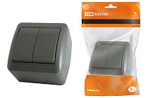 Выключатель 2-кл. открытой установки IP44 10А серый "Селигер"  TDM