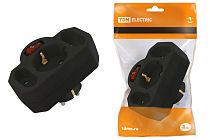 Блок на 3 гнезда с выключателем с индикацией: 1x2П+3 16А+2х2П 2,5А под плоскую вилку 250B черный  TDM