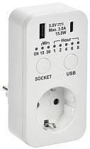 РТЭ-4 Розетка-таймер электронный с USB A+C 15мин-8ч 16А IP20 белый IEK