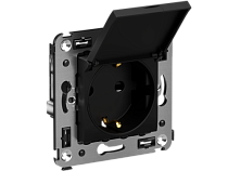 Розетка с крышкой в стену, 2P+E, с з/ш, "Avanti", "Черный матовый" DKC