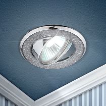 Светильник встраиваемый ЭРА DK18 CH/SH SL "круг со стеклянной крошкой" MR16,12V/220V,50W, хром/серебро