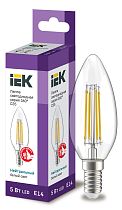 Лампа светодиодная C35 свеча прозр. 5Вт 230В 4000К E14 Filament  IEK