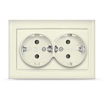 Розетка двухместная серия "Бриллиант" с/з, с/у, 16А, 220В, "слоновая кость" (ivory), (еврослот) UNIVERSAL