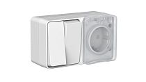 AtlasDesign Profi IP54 О/У БЛОК: РОЗ. з/к со шт. 16А, ВЫКЛ.2-клав.10А, СЕРЫЙ Systeme Electric (Schneider Electric)