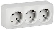 GLORY Розетка 3-местная для открытой установки с заземлением без защитных шторок 16А РС23-3-ХБм белый матовый IEK