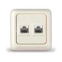 Розетка компьютерная двухместная серия "Олимп",о/у, 1А, RJ45, "слоновая кость" (ivory) (еврослот) UNIVERSAL