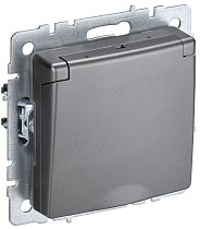 BRITE Розетка 1-местная с заземлением с защитными шторками и крышкой 16А IP44 РСбш10-3-44-БрС сталь  IEK