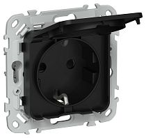 FLITE Розетка с заземлением с защитными шторками и крышкой безвинтовое крепление 16А IP44 РСшкр11-1-44-ФлЧ черный IEK