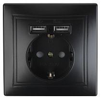 Розетка ЭРА Intro Plano 1-410-05 16А 250В + 2хUSB 5В-21А антрацит с заземлением со шторками