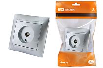 Розетка телевизионная простая (0-2400МГц, "мама") серебр. металлик "Лама"  TDM