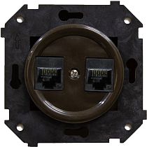 Розетка двойная компьютерая механизм+ накладка,серия "ШЕДЕЛЬ", цвет коричневый,скрытый монтаж Bironi