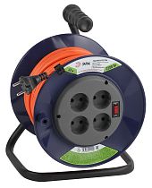 Удлинитель силовой ЭРА без заземления с выключателем на пластиковой катушке 4 розетки 40м ПВС 2х1, R