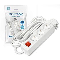 Удлинитель быт. "DOMTOK" 3гн., ПВС 3*1, 3,5кВт, з/к, выкл. 5м