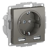AtlasDesign Сталь Розетка 16А c 2 USB A+A, 5В/2,4 А, 2х5В/1,2 А Systeme Electric (Schneider Electric)