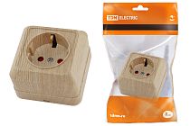 Розетка 2П+З открытой установки с з/ш IP20 16А, сосна "Ладога"  TDM