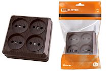 Розетка четырехместная 2П открытой установки IP20 10A бук "Ладога"  TDM