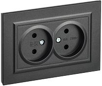 Розетка BRITE двухместная без заземления без защитных шторок 10А в сборе РС12-2-БрЧ черный  IEK