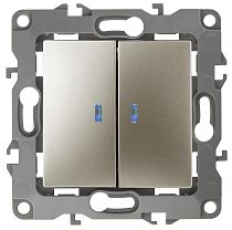 Выключатель ЭРА 12 12-1105-04 10А 250В шампань двухклавишный с подсветкой