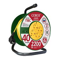 Удлинитель силовой на катушке 4 гнезда 10А IP20 2200 Вт с защитной крышкой 40м Союз