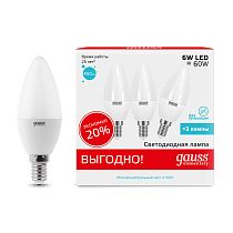Лампа Gauss Elementary Свеча 6W 450lm 4100K E14 (3 лампы в упаковке) LED 1/40 Лампа Gauss Elementary Свеча 6W 450lm 4100K E14 (3 лампы в упаковке) LED 1/40