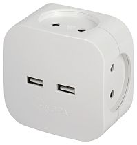 Разветвитель электрический ЭРА SP-4-USB-W на 4 розетки 220V + 2xUSB 2400mA без заземления 10А (белый)