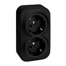 QUTEO Розетка 2-местная для открытой установки с заземлением без защитных шторок с предварительным подключением 16А чёрный матовый