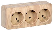Розетка трехместная для открытой установки РС23-3-ХС с заземлением 16А GLORY сосна  IEK