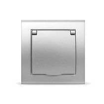 Розетка одноместная с крышкой серия "Бриллиант"с/з, с/у, 16А, 220В, серебро (еврослот) UNIVERSAL