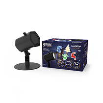 Проектор светодиодный "4 картинки" Gauss серия Holiday, анимированные картинки Дед Мороз, Рождественский Олень, Подарки, Ёлка, IP44, 1/30