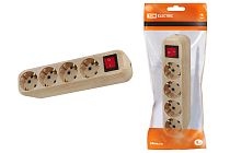 Колодка розеточная 4 гнезда 2П+3 с выключателем16А 250В "Эко" (сосна)  TDM