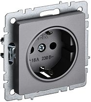 BRITE Розетка 1-местная с заземлением с защитными шторками 16А РС14-1-0-БрС сталь  IEK