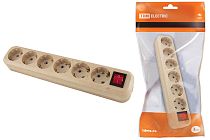 Колодка розеточная 6 гнезд 2П+3 с выключателем16А 250В "Эко" (сосна)  TDM