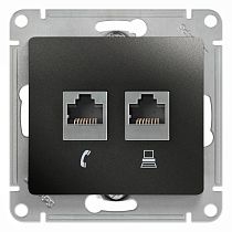 Glossa Антрацит Розетка 2-ая RJ11+RJ45, категория 5E Systeme Electric (Schneider Electric)