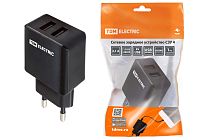 Сетевое зарядное устройство, СЗУ 4, 2,1 А, 2 USB, черный,  TDM