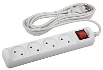 Удлинитель электрический ЭРА без заземления с выключателем 4 розетки 3м ПВС 2x1 10А, Белый, U-4s-3m-