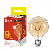 Лампа светодиодная LED-GL-95-deco gold 9Вт 230В Е27 3000К 1040Лм золотистая IN HOME Лампа светодиодная LED-GL-95-deco gold 9Вт 230В Е27 3000К 1040Лм золотистая IN HOME