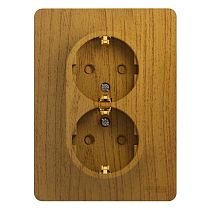 Glossa Дерево Дуб Розетка двойная  с заземлением со шторками (в сборе с рамкой) Systeme Electric (Schneider Electric)