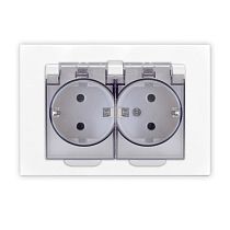 Розетка двухместная UNIVERSAL серия "Афина" с заземлением с прозрачной крышкой, скрытой установки, 16А, 220В, белая (еврослот)