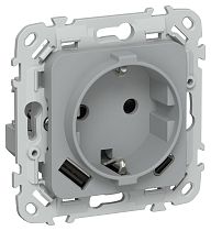 FLITE Розетка 1-местная с заземлением с защитными шторками 16А с USB A+C 20Вт безвинтовое крепление РСЮшс11-1-ФлС серый IEK