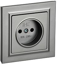 Розетка BRITE одноместная без заземления без защитных шторок 10А в сб. РСР10-1-0-БрС сталь  IEK