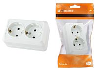 Розетка двойная 2П+3 открытой установки IP20 16А, белая "Ладога"  TDM
