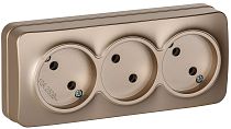 GLORY Розетка 3-местная для открытой установки без заземления без защитных шторок 10А РС23-2-ХШм шампань матовый IEK