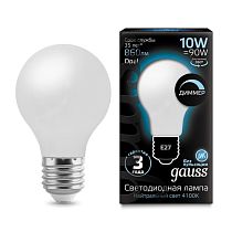 Лампа светодиодная Gauss Filament A60 OPAL диммируемая E27 10Вт 860lm 4100К Лампа светодиодная Gauss Filament A60 OPAL диммируемая E27 10Вт 860lm 4100К