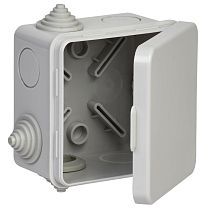 Коробка распаячная КМ41238 для открытой проводки с откидной крышкой 80х80х50мм IP54 7 гермовводов (RAL 7035)  IEK