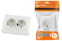 Розетка двойная 2П+З с защ. шт. 16А 250В белая "Ильмень"  TDM