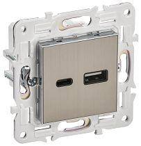 SKANDY Розетка USB A+C 18Вт SK-R13N металл никель IEK