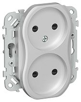 FLITE Розетка 2-местная без заземления с защитными шторками безвинтовое крепление 10А РСш02-1-ФлА алюминий IEK