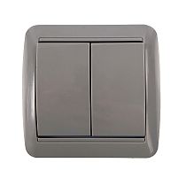 Выключатель двухклавишный "UNIVersal", серия "Клио", IP44, открытой установки, серый